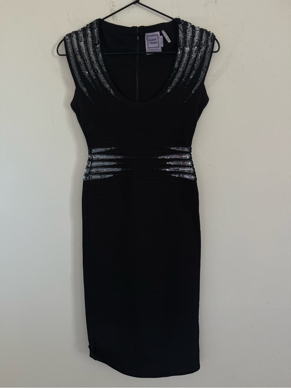 Hervé Léger Black Sequin Bandage Bodycon Dress Size Small